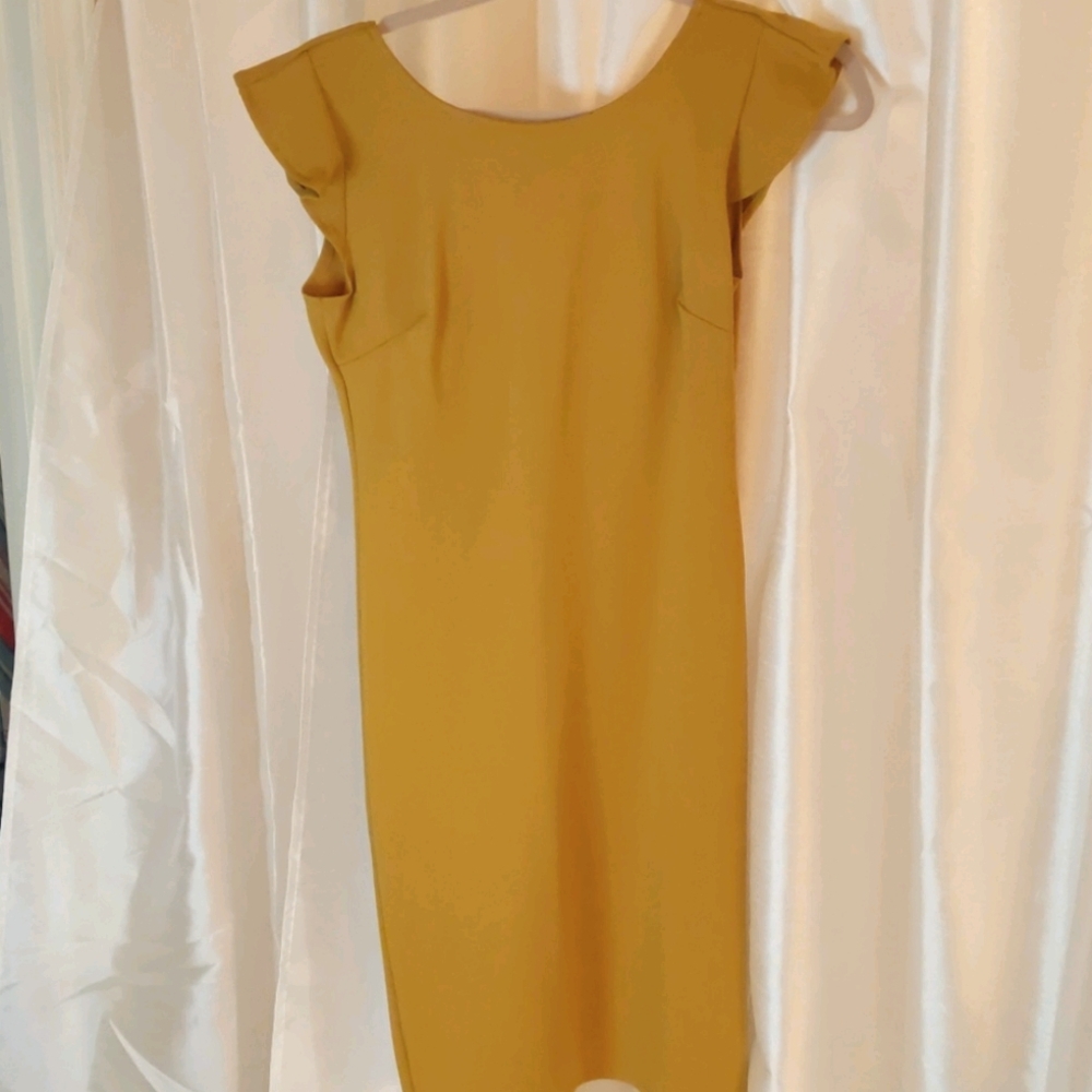 Mustard dress with Flutter sleeve